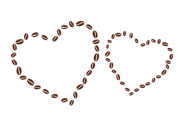 Granos de café en forma de corazón sobre un fondo blanco Ilustración vectorial