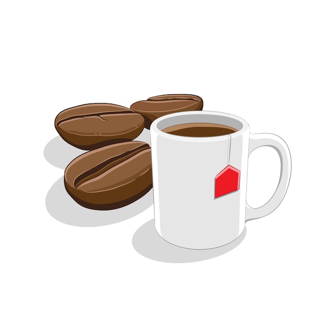 Granos de café y taza de café Desayuno Vector Ilustración