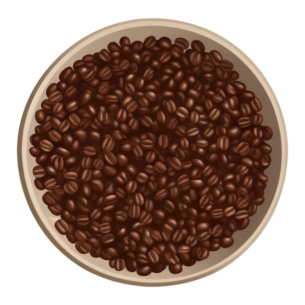 Granos de café en la vista superior del tazón Ilustración de pintura dibujada a mano aislada