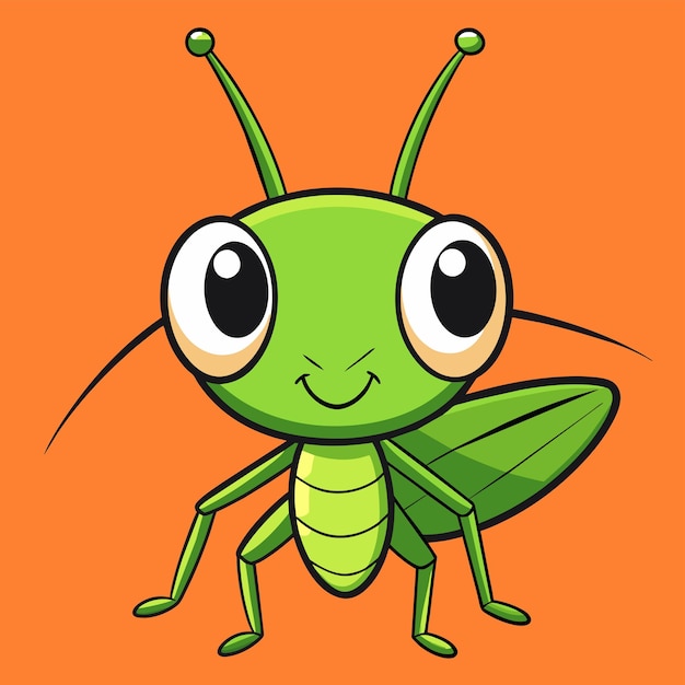 Vector grasshopper entomología insecto mascota dibujada a mano personaje de dibujos animados pegatina icono concepto aislado