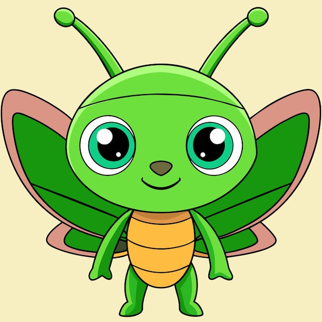 Grasshopper entomología insecto mascota dibujada a mano personaje de dibujos animados pegatina icono concepto aislado