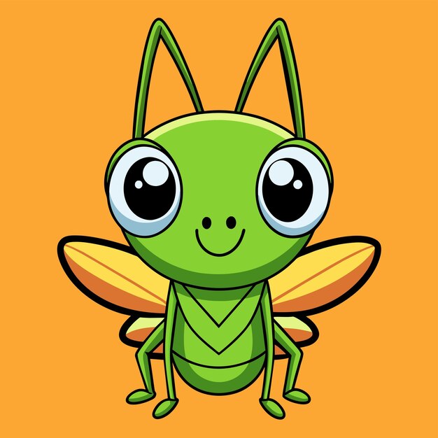 Vector grasshopper entomología insecto mascota dibujada a mano personaje de dibujos animados pegatina icono concepto aislado