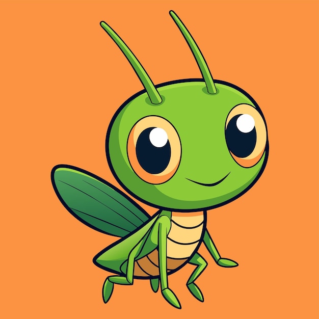Grasshopper entomología insecto mascota dibujada a mano personaje de dibujos animados pegatina icono concepto aislado