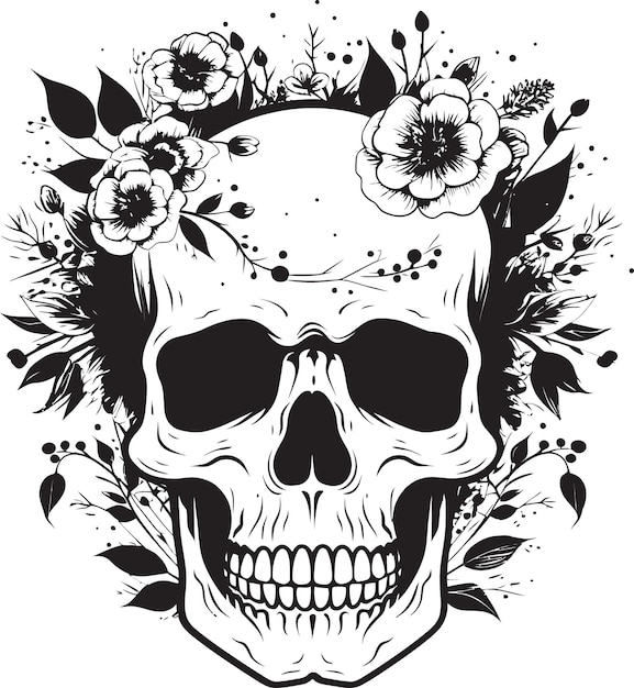 Gravitas floral arte lineal grueso cráneo y arte floral huesos botánicos arte lineal espeso flowe