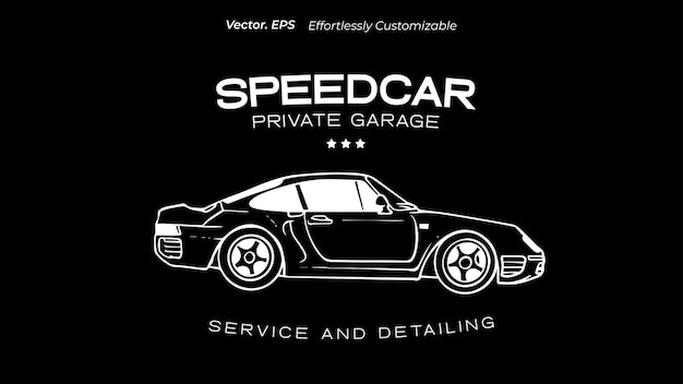 Great Speedcar 911 Flat de logotipo garaje privado con exclusivo coche deportivo sencillo blanco y negro