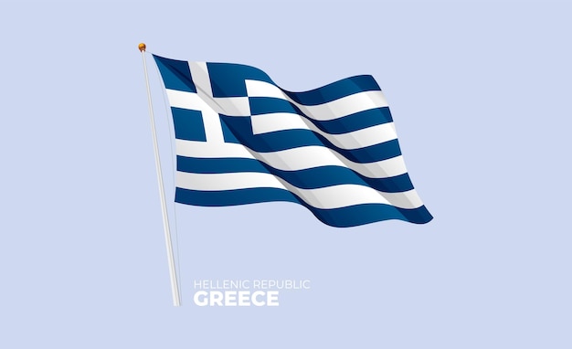 Grecia bandera ondeando en el asta de la bandera Vector 3D
