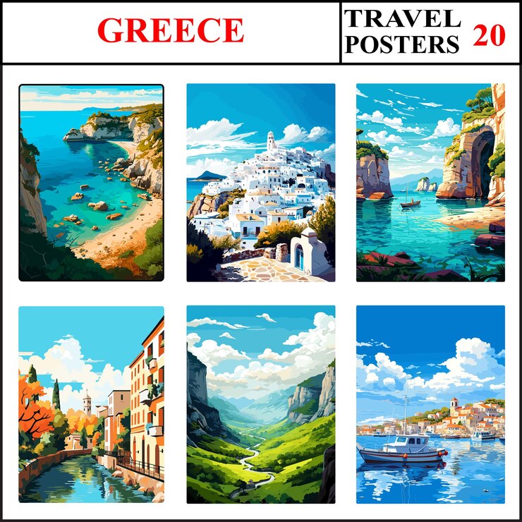 Vector grecia corfú skyros zakynthos colección de carteles de viaje de arte de pared y impresión parte 20