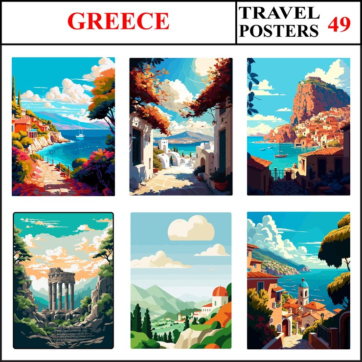 Vector grecia lefkada naxos monemvasia colección de carteles de viaje de arte de pared y estampado parte 49