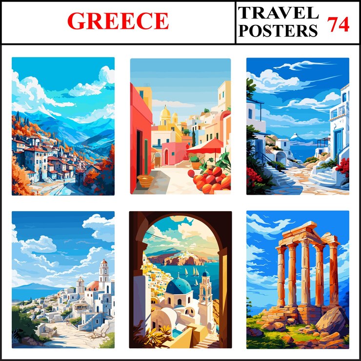 Vector grecia metsovo heraklion milos colección de carteles de viaje de arte de pared impresión de la parte 74