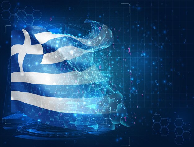 Grecia vector bandera virtual abstracto objeto 3D de polígonos triangulares sobre un fondo azul