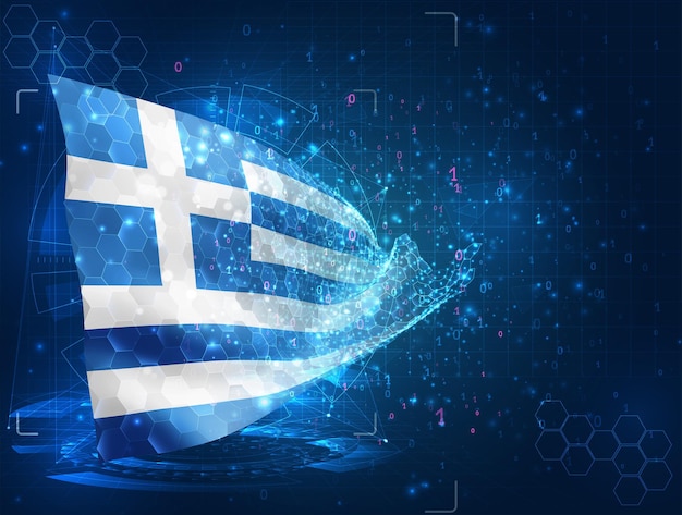Grecia vector bandera virtual abstracto objeto 3D de polígonos triangulares sobre un fondo azul