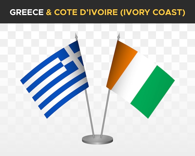 Grecia vs cote divoire costa de marfil escritorio banderas maqueta 3d vector ilustración bandera de mesa griega