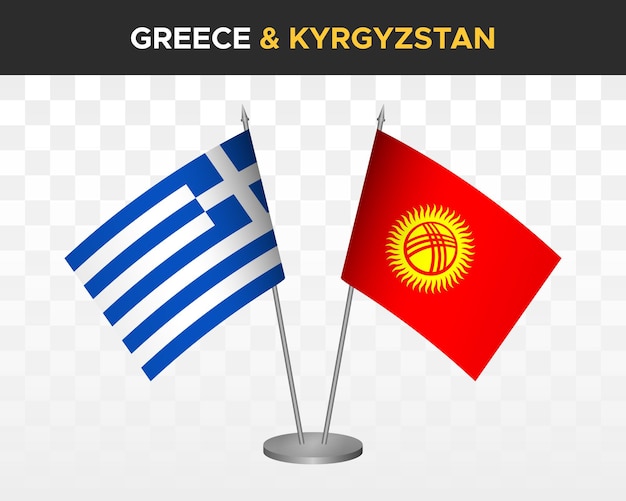 Grecia vs kirguistán escritorio banderas maqueta aislado 3d vector ilustración bandera de mesa griega