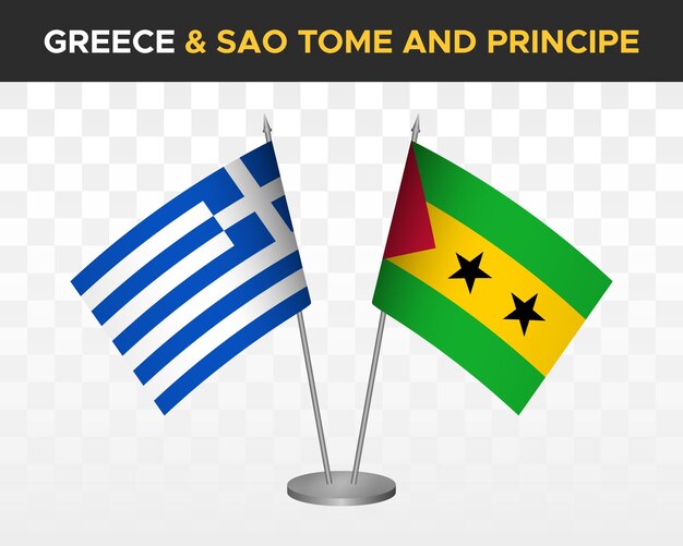 Grecia vs sao tome principe escritorio banderas maqueta aislado 3d vector ilustración bandera de mesa griega