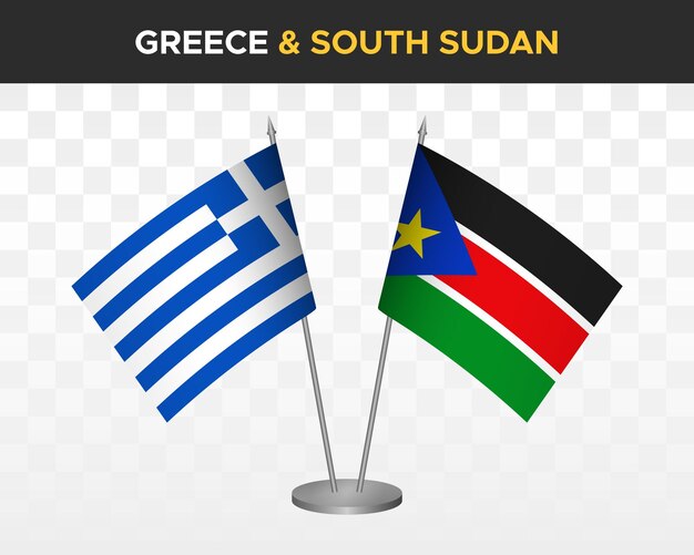 Grecia vs sudán del sur escritorio banderas maqueta aislado 3d vector ilustración bandera de mesa griega
