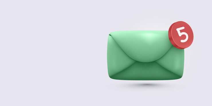 Vector green 3d envelope with red notification badge showing message count clean minimal design ideal for email communication or app interface concepts vector illustration