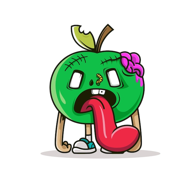 Vector green apple zombie con cerebro fuera