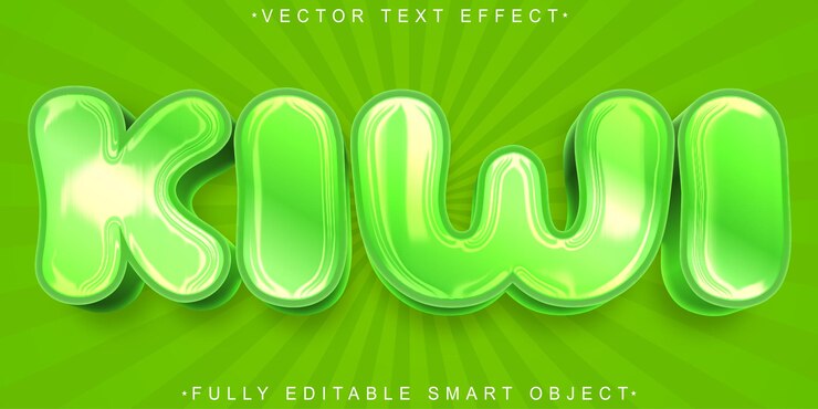 Vector green cartoon fruit kiwi vector objeto inteligente totalmente editable efecto de texto