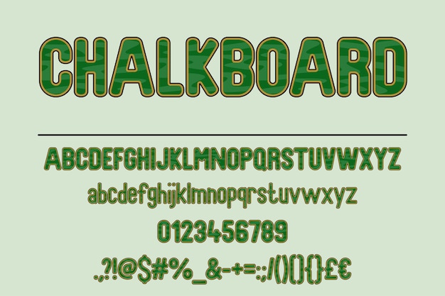 Green Chalkboard Font Set Tipografía antigua para diseños educativos