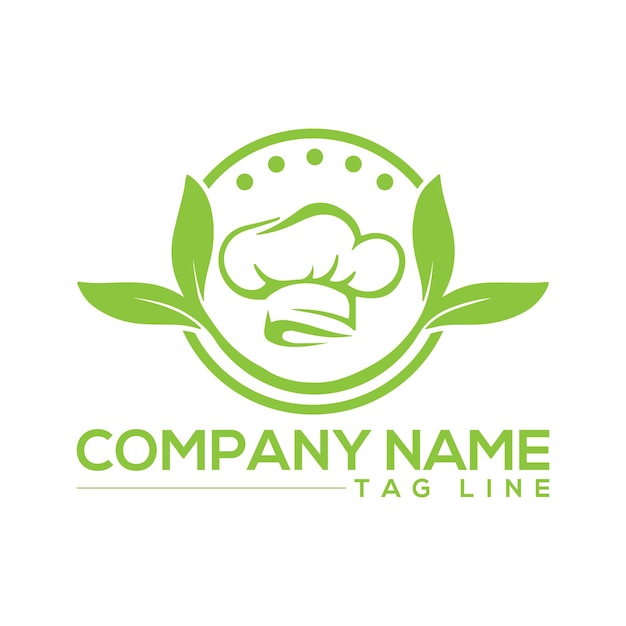 Green Chef Logo with Leaves and Organic Food Concept
