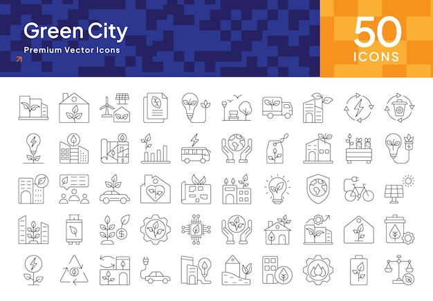 Green City Icons Pack para soluciones ambientales de sostenibilidad urbana y diseño de ciudades ecológicas