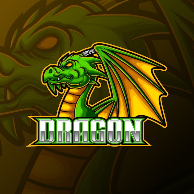 Green dragon mascot e sport diseño de logo