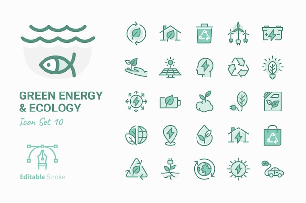 Green Energy &amp; Ecology vector icon collection