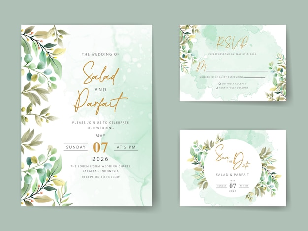 Green eucalipto acuarela tarjeta de invitación de boda
