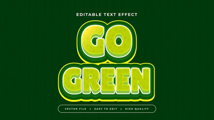 Vector green go green estilo de fuente de efecto de texto editable en 3d