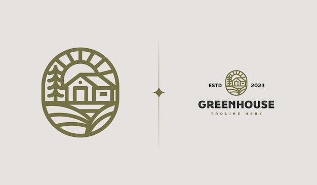 Vector green house monoline logo ilustración universal creative premium symbol vector sign icon logo template