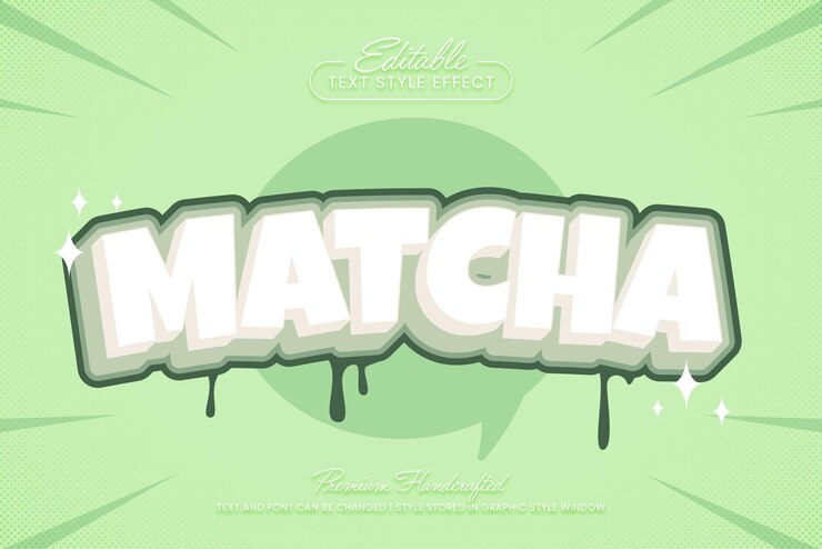 Vector green matcha 3d efecto de texto vectorial estilo gráfico título vectorial editable y plantilla de título