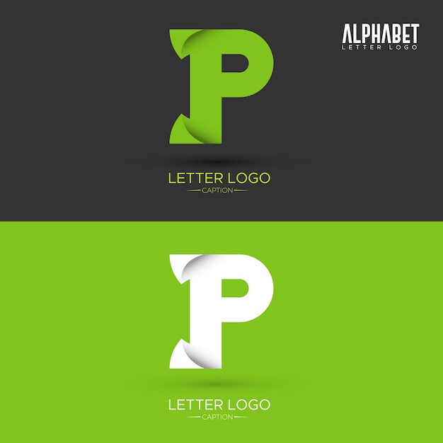 Vector green origami leaf shaped organic p letter logotipo