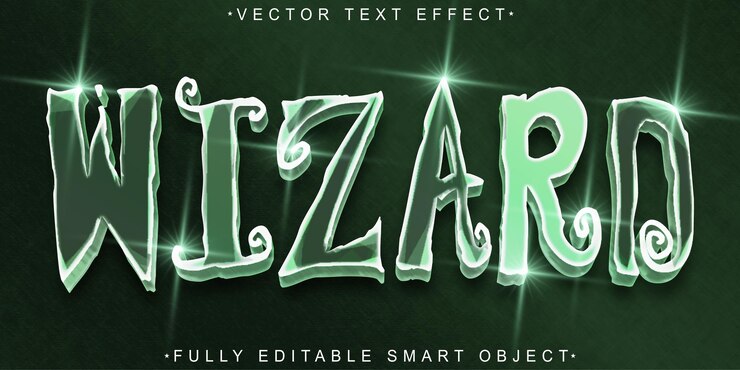 Vector green shiny wizard tale vector efecto de texto de objeto inteligente totalmente editable