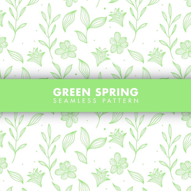 Green spring hand drawn seamless pattern