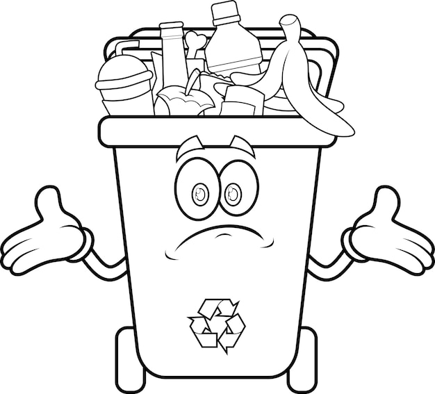 Green Trash Bin personaje de dibujos animados limpiando y dando los pulgares hacia arriba