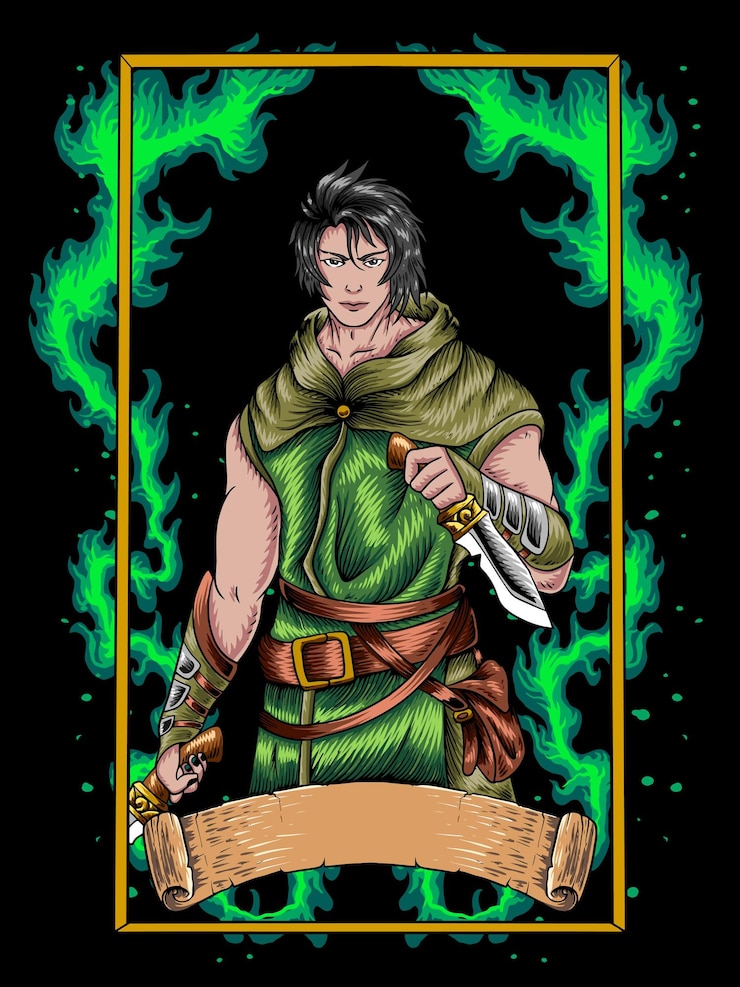 Vector green wind assassin con cuchillo