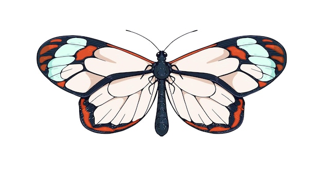 Vector greta oto, especie de mariposa de alas de cristal. insecto volador, polilla hermosa con alas transparentes en un estilo vintage realista. dibujo retro. ilustración de vector dibujado a mano aislado sobre fondo blanco.