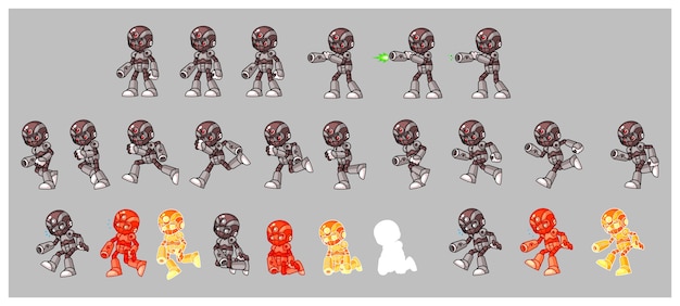 Grey cyborg enemy shooter game sprites