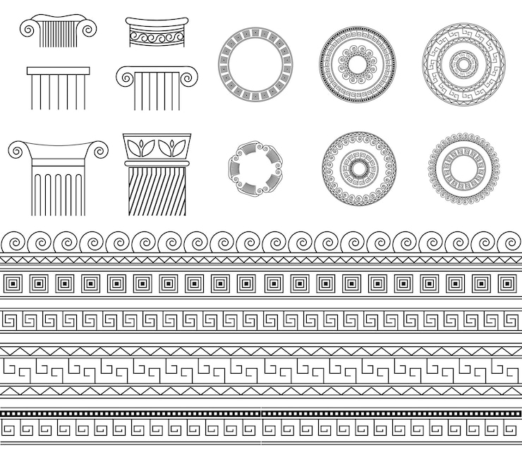 Vector griego meandro fronteras marcos y columnas conjunto