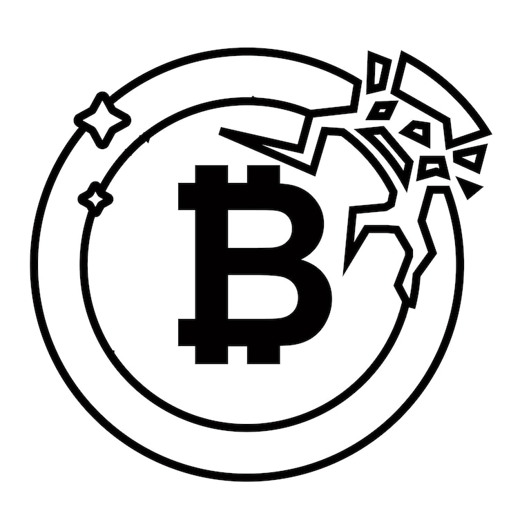 Vector grieta en una moneda bitcoin destrucción de criptomonedas