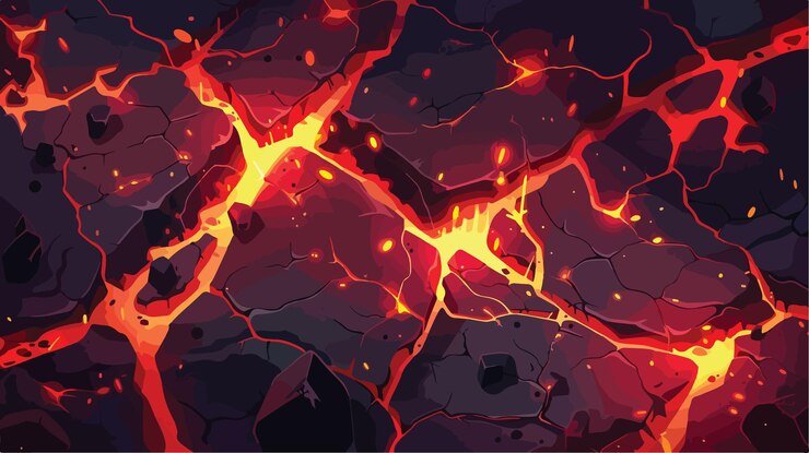 Vector las grietas volcánicas etéreas brillantes y la textura del flujo de lava derretida