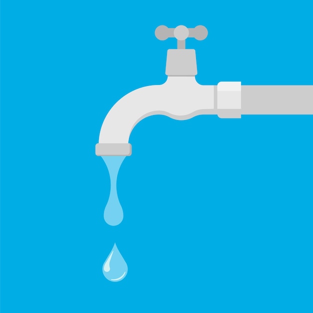 Grifo de agua con gota aislado sobre fondo ilustración vectorial