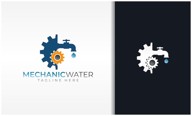 grifo de agua con imagen vectorial del logotipo del servicio de engranajes