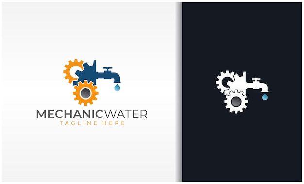 grifo de agua con imagen vectorial del logotipo del servicio de engranajes