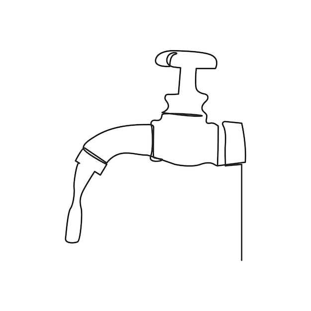 grifo, gota de agua, en, línea continua, arte, dibujo, estilo, grifo mezclador, con, agua, gota, negro, lineal, sk