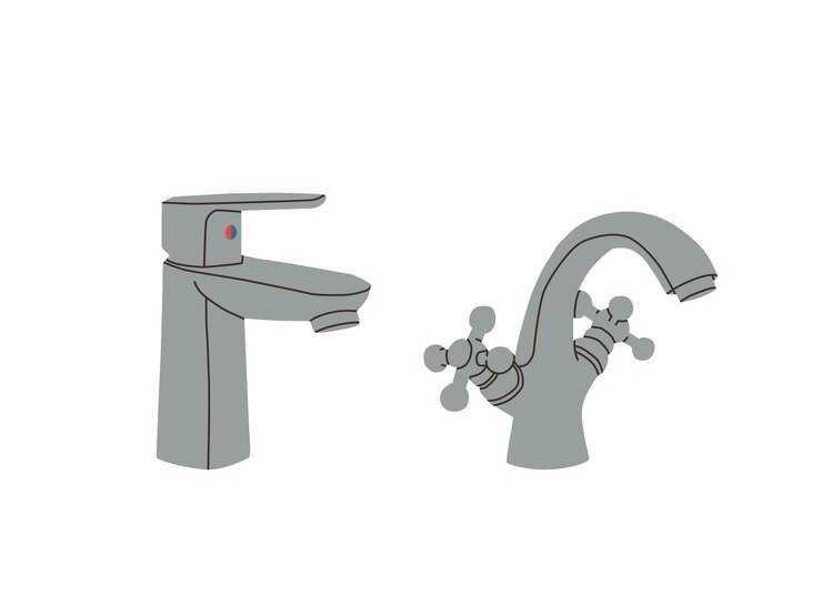 Vector grifo mezclador dos grifos de baño diferentes vector ilustraciones aisladas sobre un fondo blanco