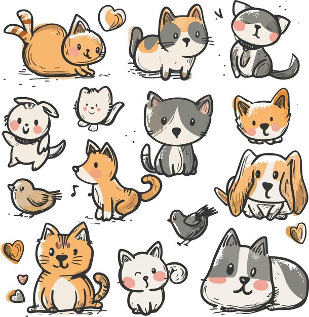 Vector grifos mascotas clipart acuarela perros gatos y pájaros