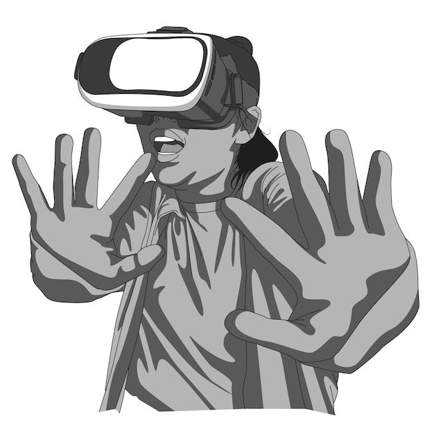 Gril adolescente juega vr juego de realidad virtual