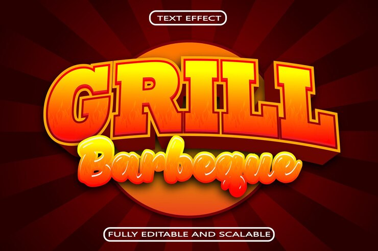 Vector grill baberque editable text effect 3 dimension relieve estilo moderno