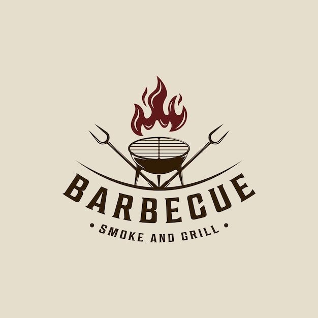 Grill de barbacoa silueta del logotipo vector de la ilustración de la época plantilla del icono diseño gráfico de la carne de barbacoa